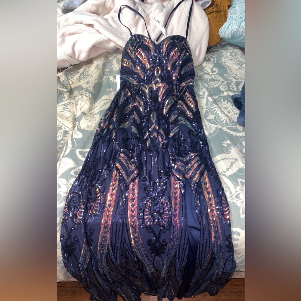 2526 Royal Blue Train Slit Dress main image 1